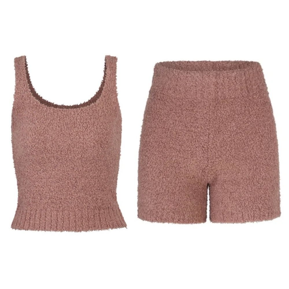 SKIMS Cozy Knit Tank and Short Set in Rose Clay size S/M L/XL
